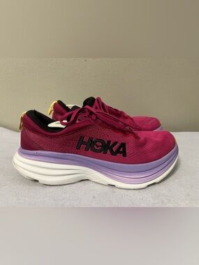 Hoka One One Bondi 8 Running Shoes Womens Sz 9.5 B Cherries Jubilee/Pink
